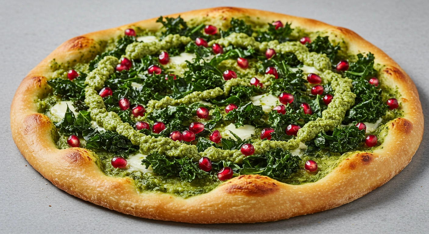 Kale & Pomegranate Pizza with Creamy Pesto Sauce - tertiary view